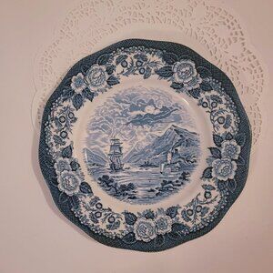 Vintage Lochs of Scotland Dinner Plate, Blue and White Americana Transferware